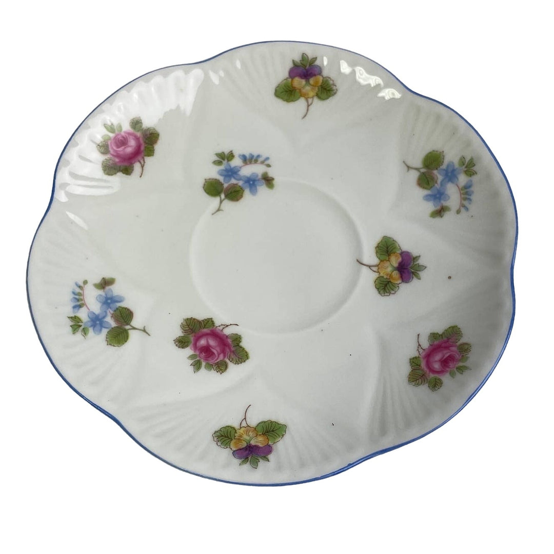 Vintage Shelley England Blue Trim Wildflowers Saucer Cup Fine Bone China Teacup
