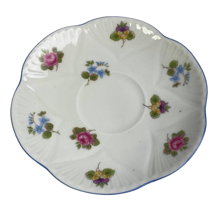 Vintage Shelley England Blue Trim Wildflowers Saucer Cup Fine Bone China Teacup