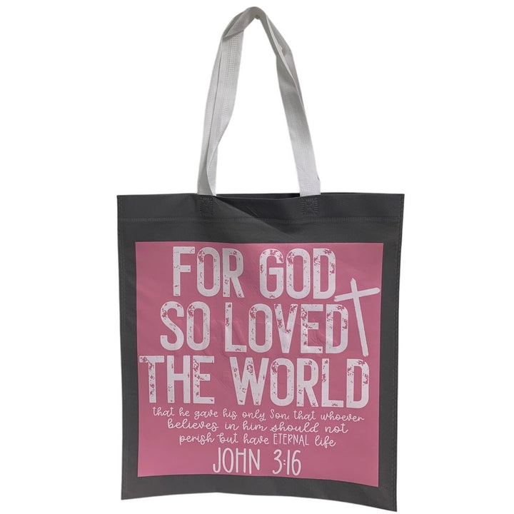 New Upcycled Hand Printed God So Loved the World John 3:16 Shopper Tote Bag
