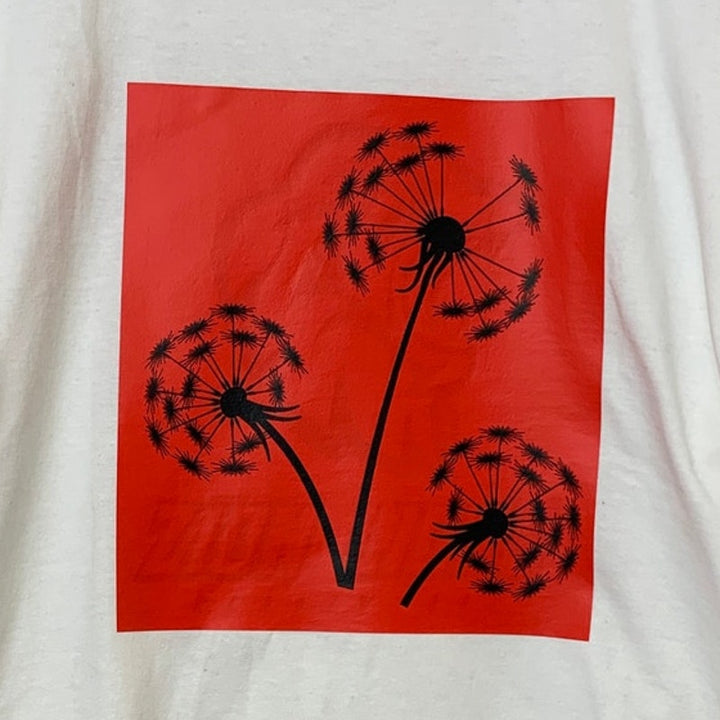 New Upcycled Hand Printed Girls XL Dandelion Wish 100% Cotton Short Sleeve Tee