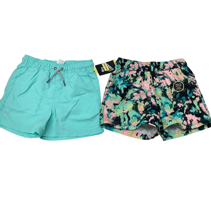 2 New Art Class Boys Medium Green Pink Black Drawstring Waist UPF 50 Swim Trunks