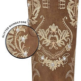 Womens Size 8.5 Brown Faux Leather Wide Calf Knee High 2" Heel Cowboy Boots