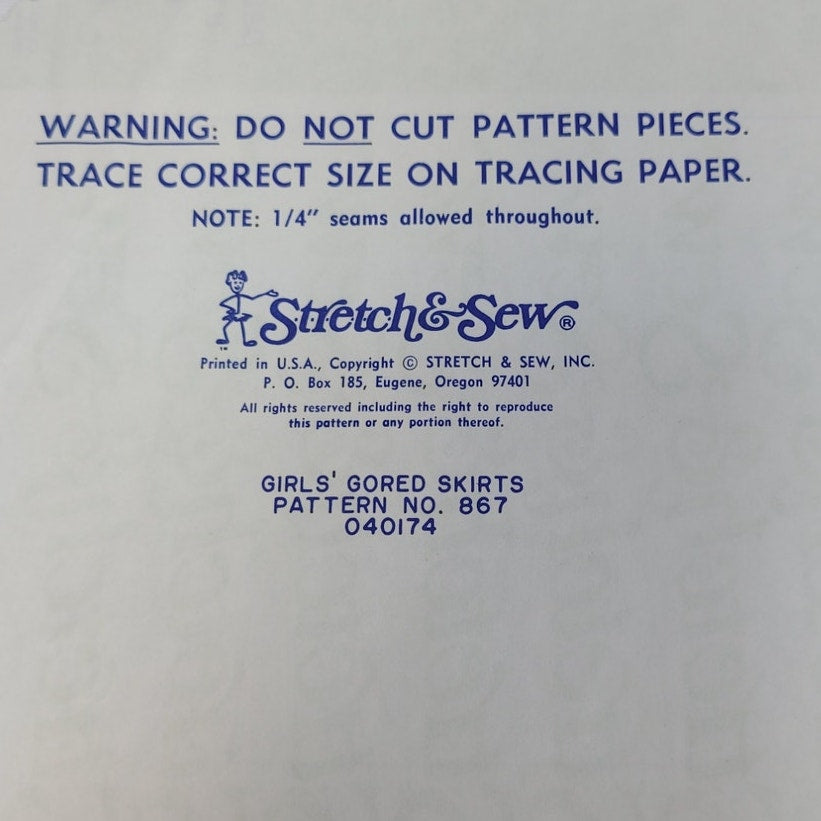 Vintage 1974 Stretch &amp; Sew 867 Girls Gored Skirts Uncut Sewing Pattern