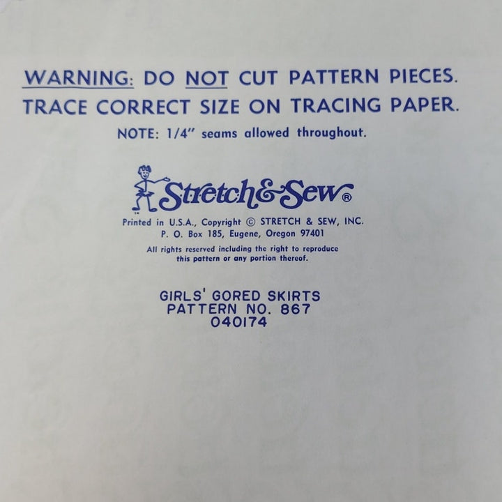 Vintage 1974 Stretch &amp; Sew 867 Girls Gored Skirts Uncut Sewing Pattern