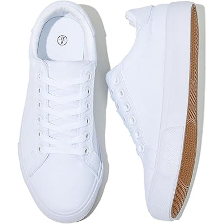New Rominz Womens Size 8.5 White Canvas Basic Lace Up Lightweight Sneaker Shoes