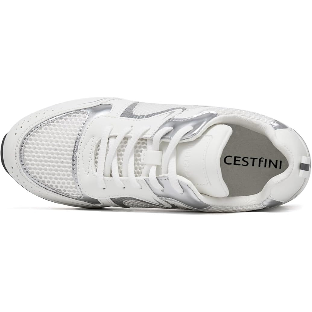 Cestfini Womens Size 9 White Lace Up Silver Accent Wedge Heel Sneaker Shoes