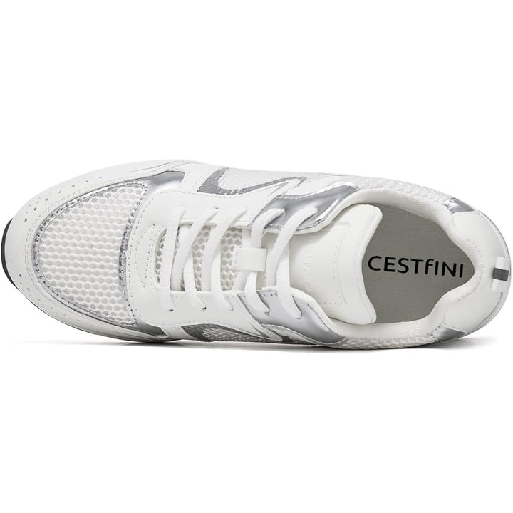 Cestfini Womens Size 9 White Lace Up Silver Accent Wedge Heel Sneaker Shoes