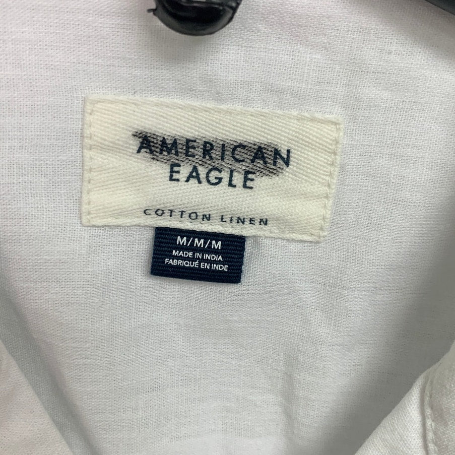 2 New American Eagle Mens Medium Blue White Short Sleeve Button Up Collar Shirts