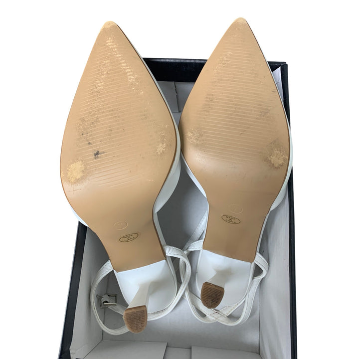 Modatope Womens Size 7 White Faux Leather Closed Toe Ankle Strap 4" Heel Shoes