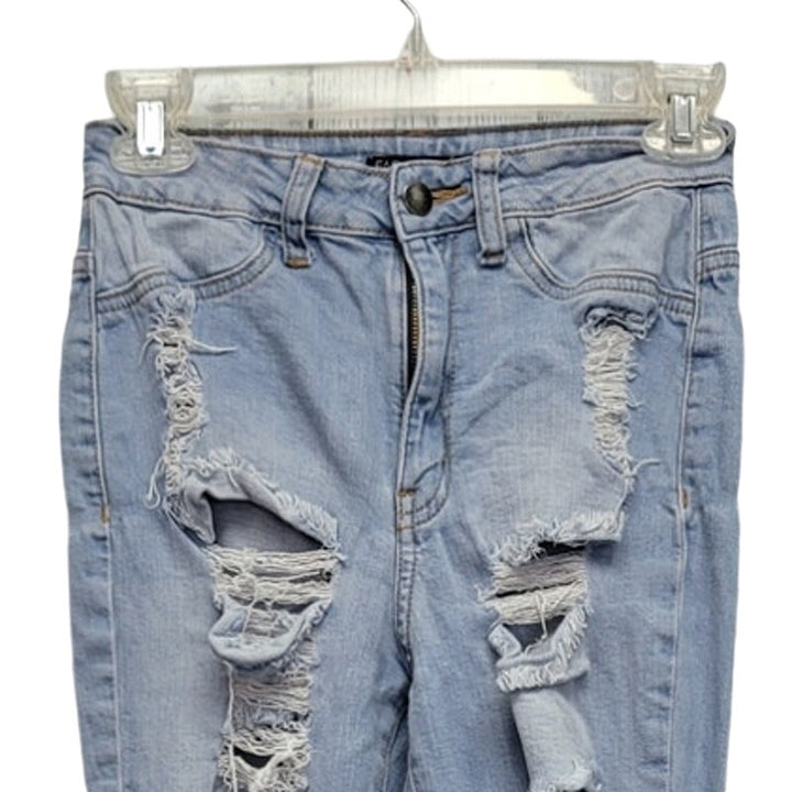 Fashion Nova Juniors 3 Cotton Spandex Factory Ripped &amp; Faded Denim Jeans