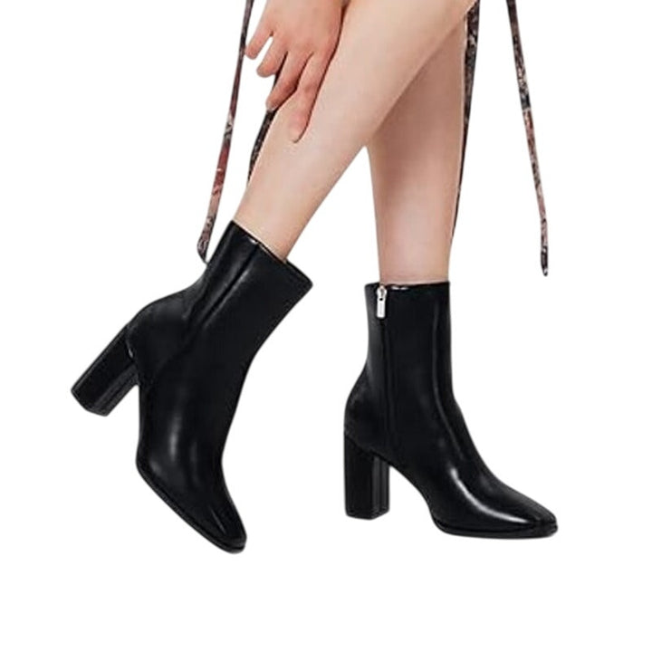 New Genshou Womens Size 10 Black Faux Leather Square Toe Zip Up Ankle Boot Shoes