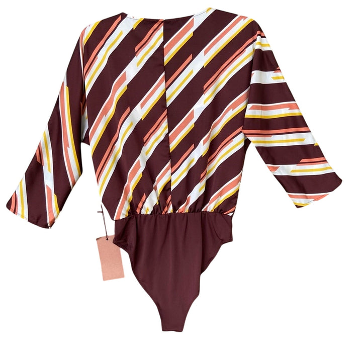 NWT New Forever 21 Womens XS Striped Long Sleeve Snap Closure Bodysuit