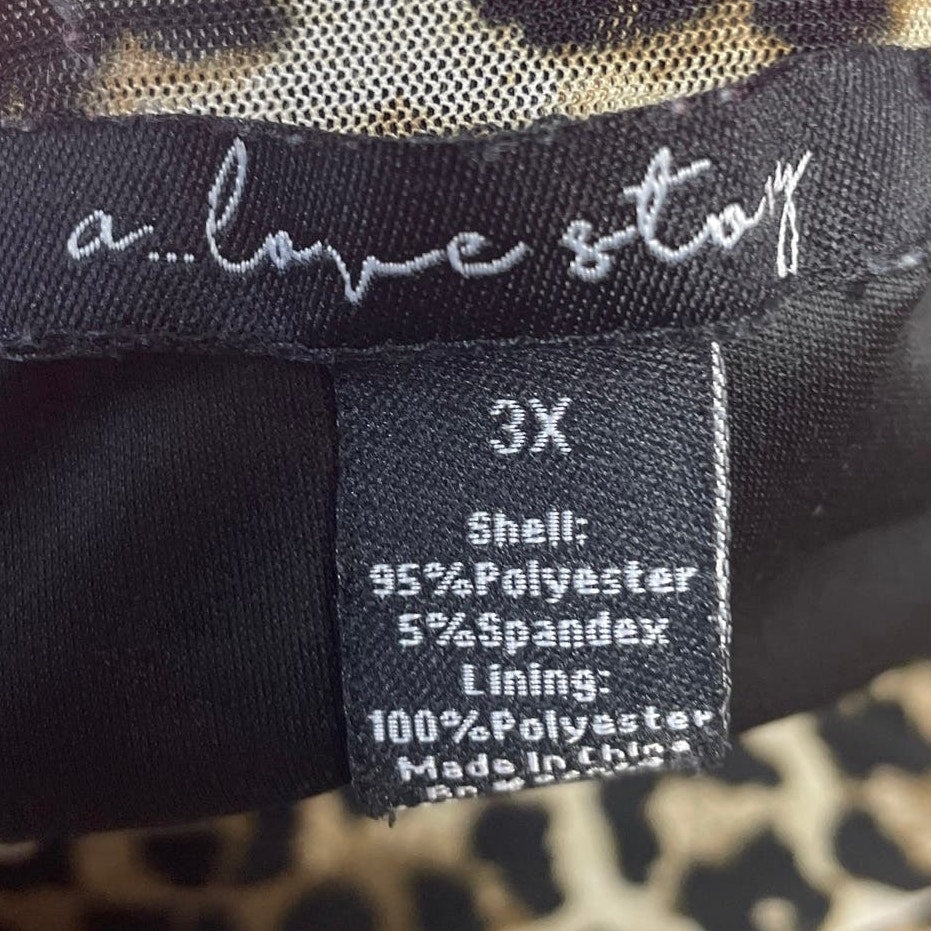 A Love Story Women 3X 3/4 Sleeve Flowy Leopard Print Scoop Neck Blouse Top