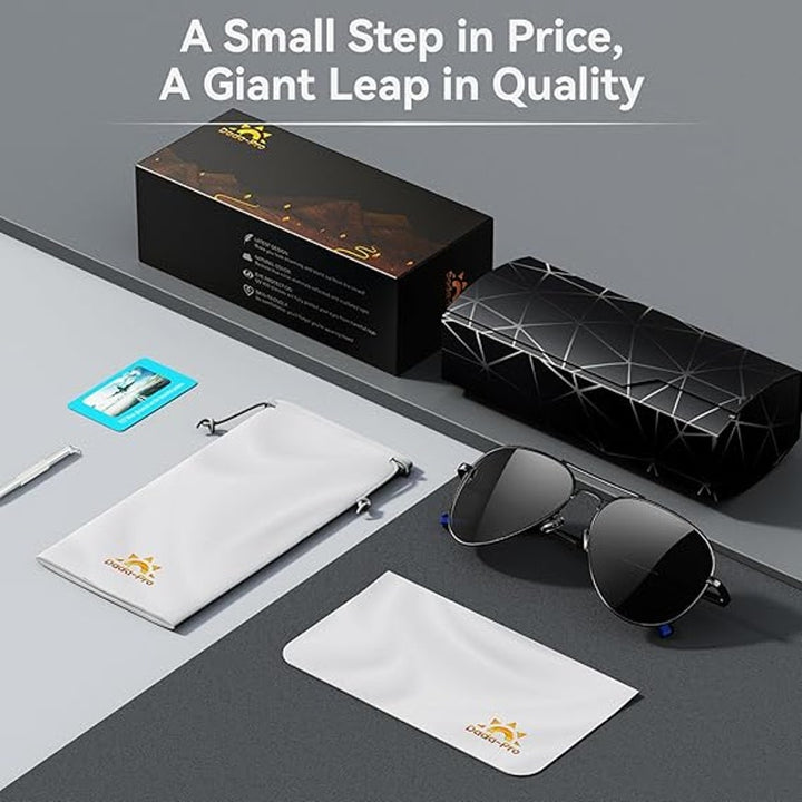 New Dada-pro Mens Black Silver Polarized Aviator Vintage Style Sunglasses w Case