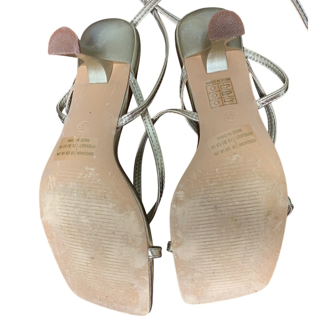 Dream Pairs Womens Size 7.5 Gold Open Toe Thong 3" Heel Ankle Strap Sandal Shoes