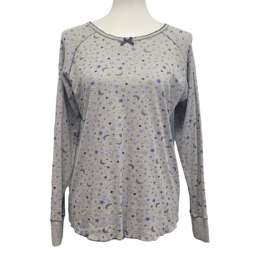 Cuddl Duds Womens Large PolyCotton Long Sleeve Moon Stars Patterned Sleep Shirt