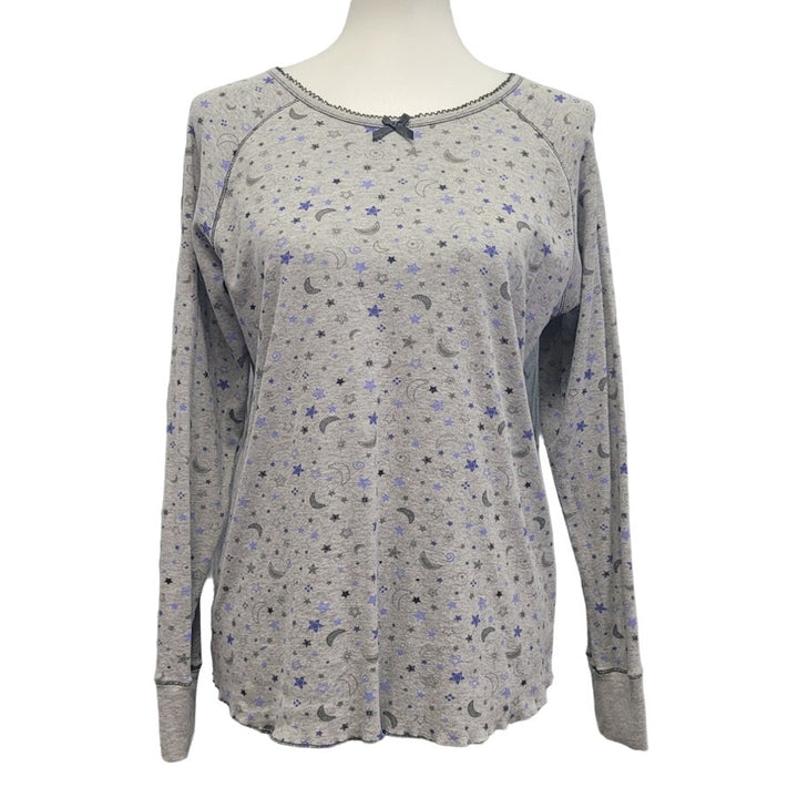 Cuddl Duds Womens Large PolyCotton Long Sleeve Moon Stars Patterned Sleep Shirt