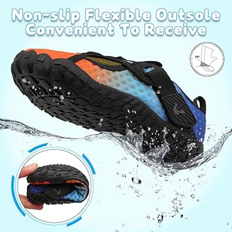 LeIsfIt Little Boys Size 11 Blue Orange Hook Loop Slide On Non Skid Water Shoes