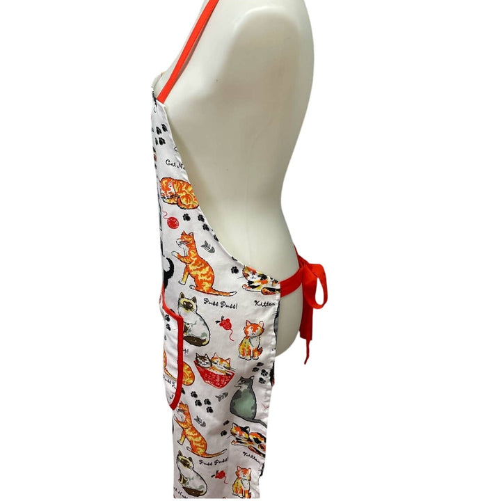Cat Kitten Front Pocket Craft Kitchen Smock Long PolyCotton Apron Ties in Back