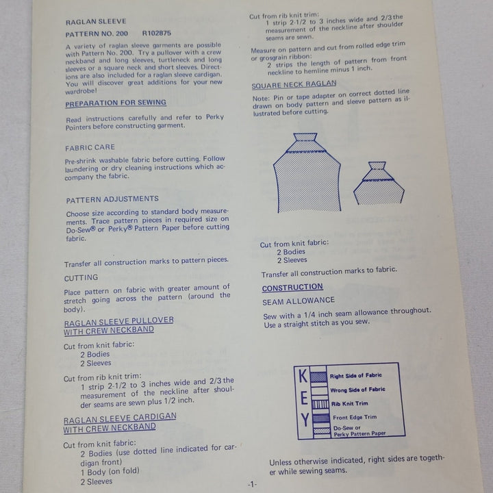 Vintage 1974 Stretch &amp; Sew 200 Raglan Sleeve Top Knit Fabric Uncut Pattern