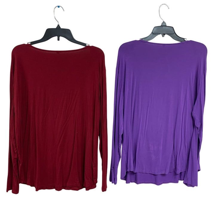2 Womens 2XL Rayon Blend Long Sleeve Criss Cross V Neck Tee Shirts Tops
