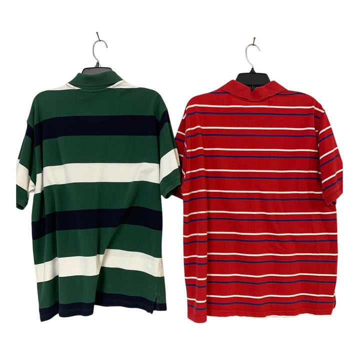 Lot of 2 St Johns Bay Mens XL Classic 100% Cotton Striped Green Red Polo Shirts