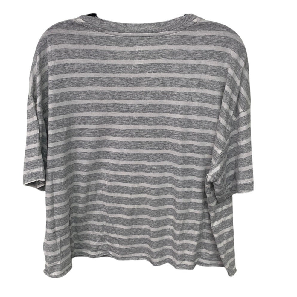 New Upcycled Hand Printed Womens Medium Striped Summer Vibes Crew Neck Tee