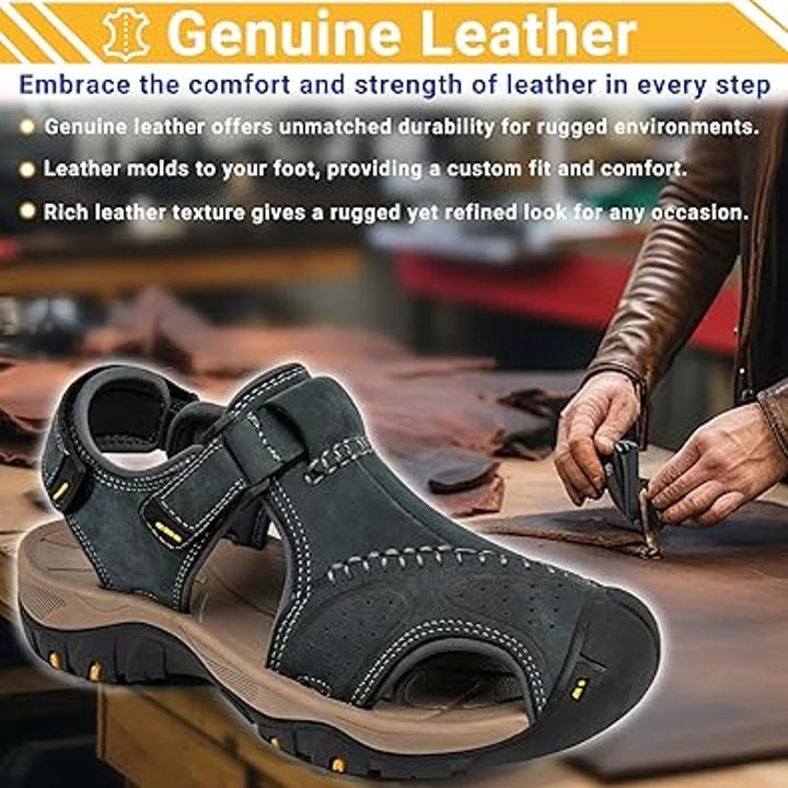 New Mens 8 Blue Faux Leather Hook Loop Closed Toe Hiking Walking Sandal Shoes