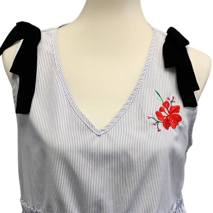 M &amp; G Monogram Womens Large Striped Polyester Sleeveless Floral Top Blouse