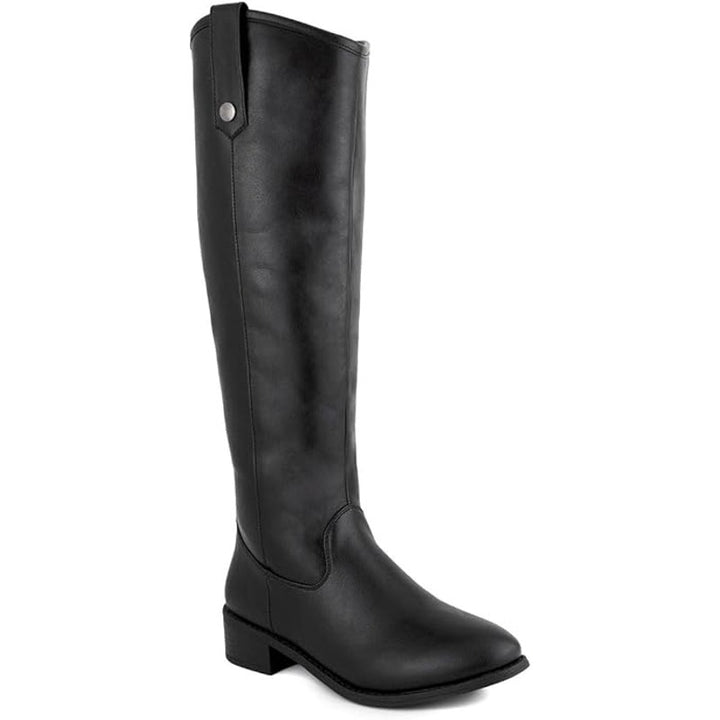 London Fog Womens Size 8.5W Wide Black Faux Leather 1.5" Block Heel Riding Boots
