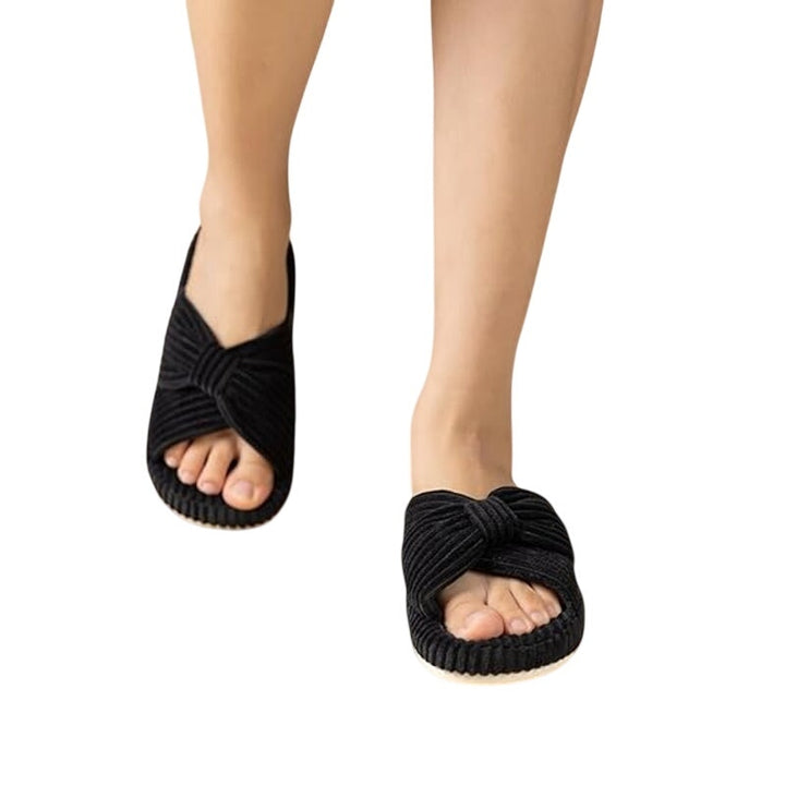 Chantomoo Womens Size 12 Black Corduroy Slippers Open Round Toe House Shoes