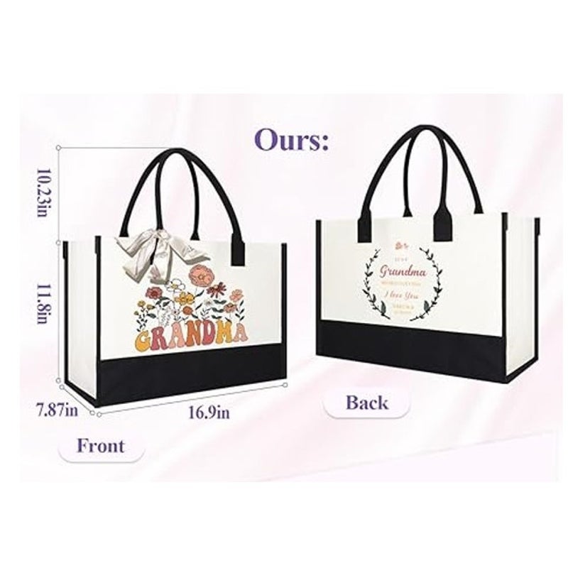 New Jmhachy Love Grandma Floral Double Handle Large Canvas Tote Bag Gift