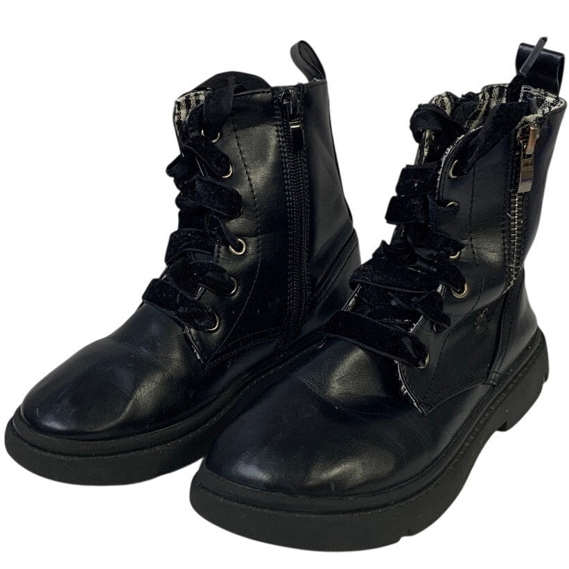 Dadawen Little Girls 13.5 Black Ankle Boots Lace Up Round Toe Side Zip Shoes