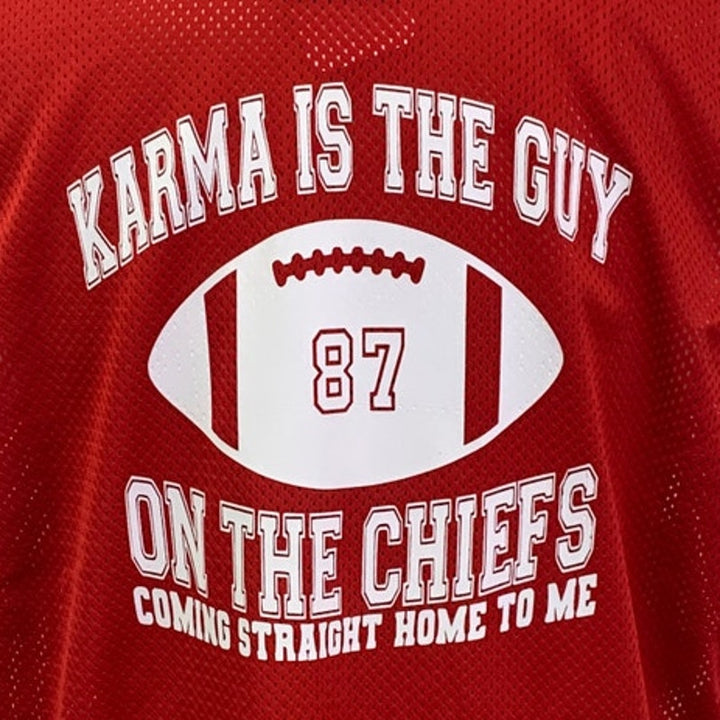 New Hand Printed XL Swifties Karma is the 87 Guy on the Chiefs Mesh Jersey Vest