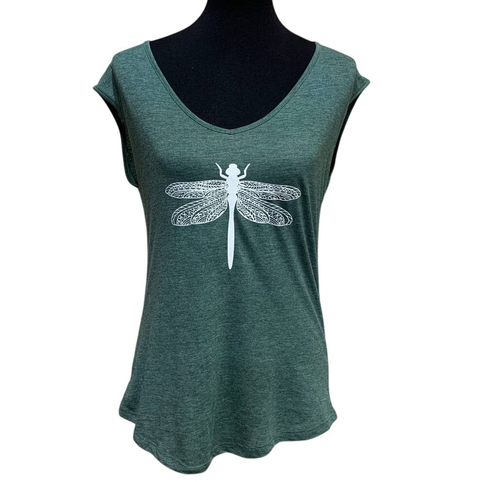 New Hand Printed Womens Medium Dragonfly PolyCotton Tank Top Sleeveless Tee