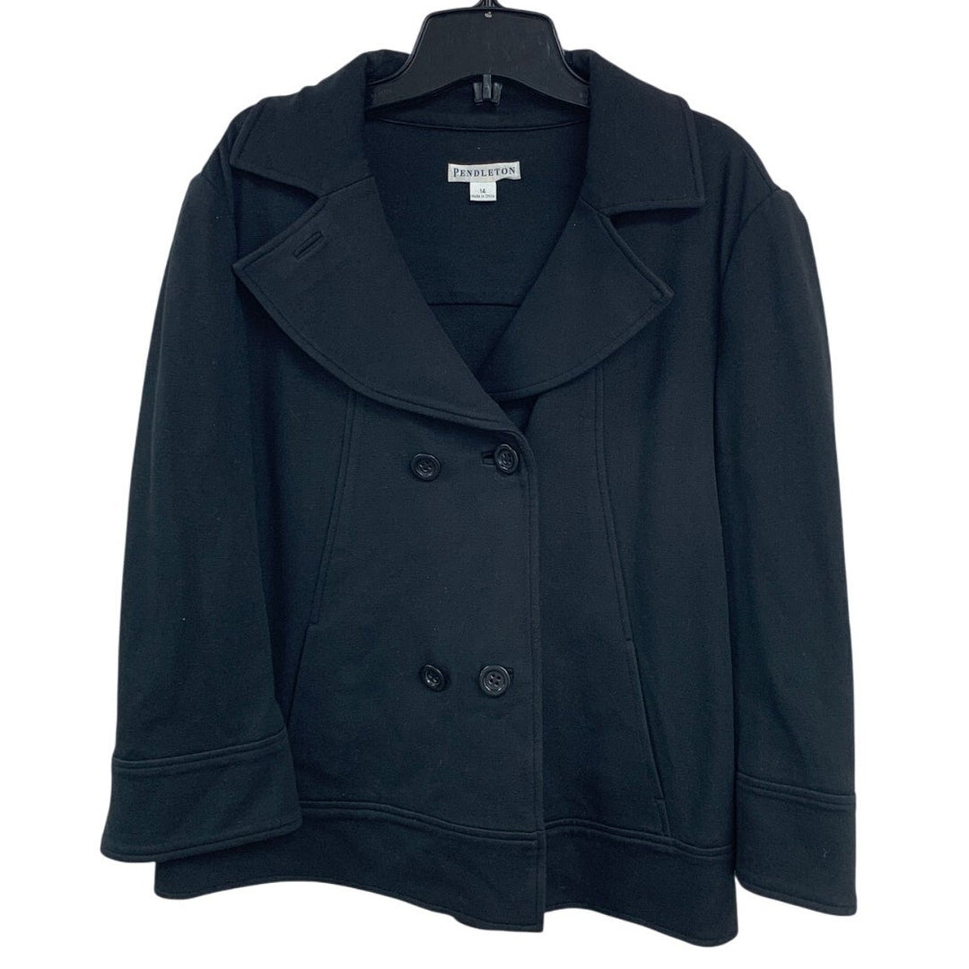 Pendleton Womens 14 Black Long Sleeve Double Breasted Button Up Collared Jacket