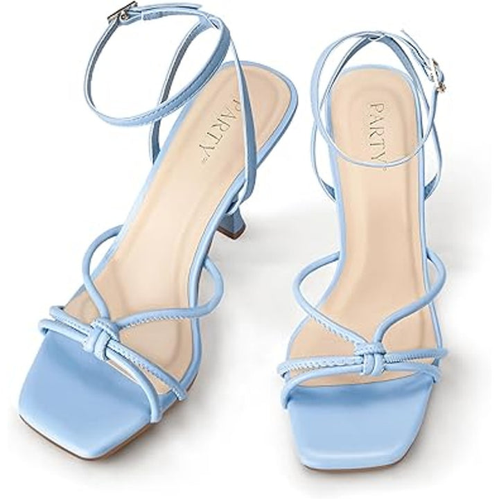 Party Womens Size 7.5 Baby Blue Open Toe 3.5" Heel Ankle Strap Sandal Shoes