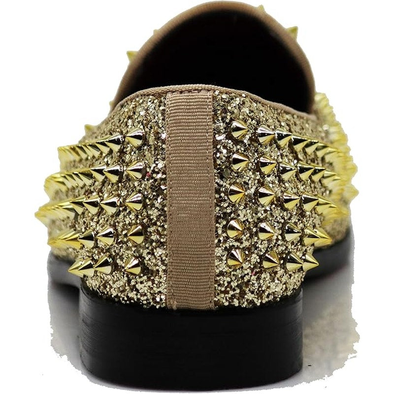 SPK70 Mens Size 12 Shiny Gold Spike Glitter Slip On Tuxedo Loafer Dress Shoes