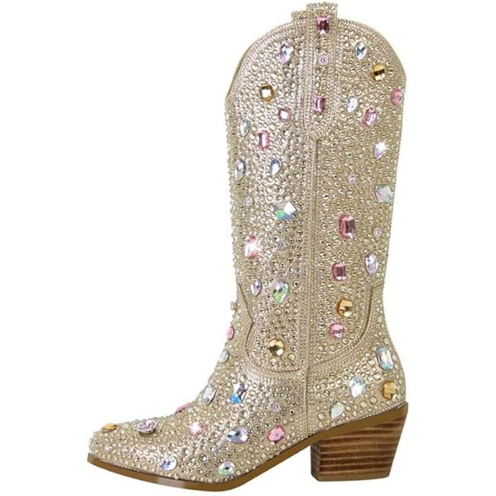 Richealnana Womens Size 11 Sparkly Rhinestone Calf High Cowboy Western Boots