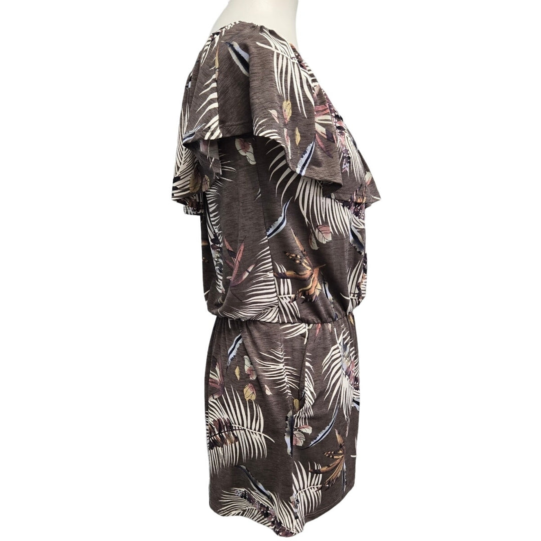 MTS Womens Medium Tropical Bird Print PolySpandex Stretchy Ruffled Romper