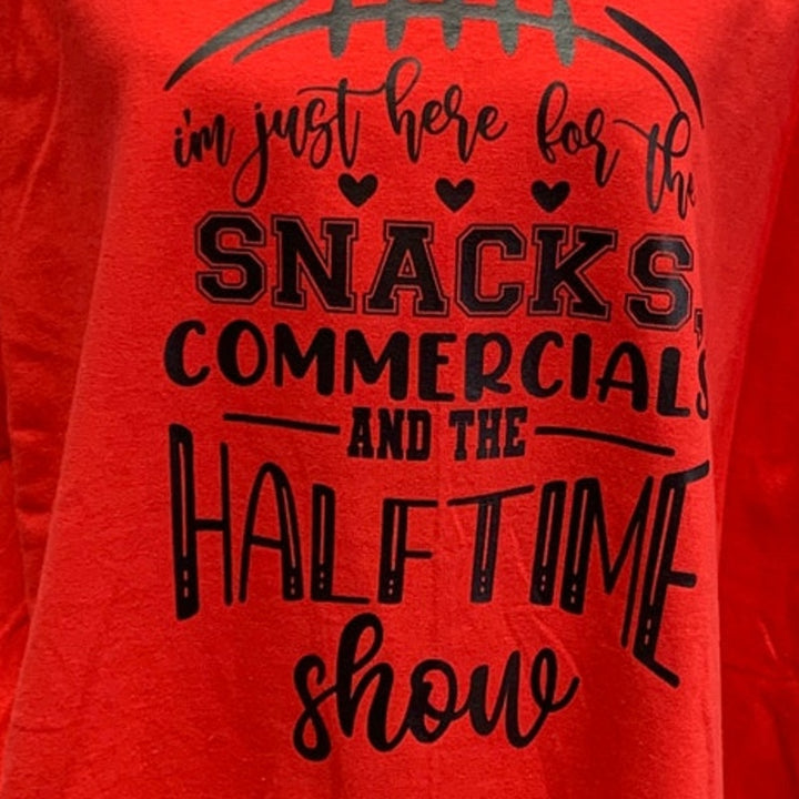Hand Printed 2XL Superbowl Here for the Snacks Commercials Halftime Show Tee