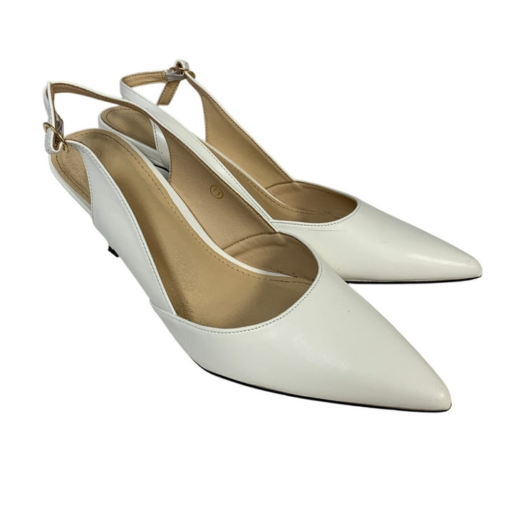 Rilista Womens Size 11 White 3.5" Heel Sling Back Closed Pointed Toe Shoes