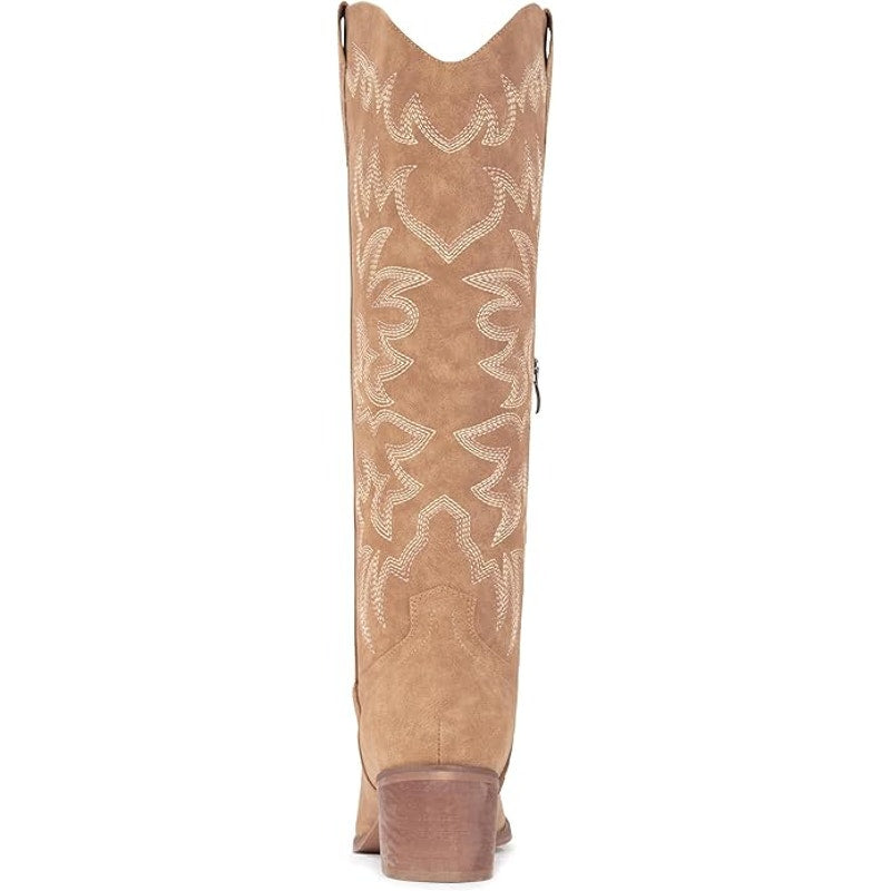 IUV Womens Size 9.5 Brown Faux Leather Knee Length 2" Heel Western Cowboy Boots