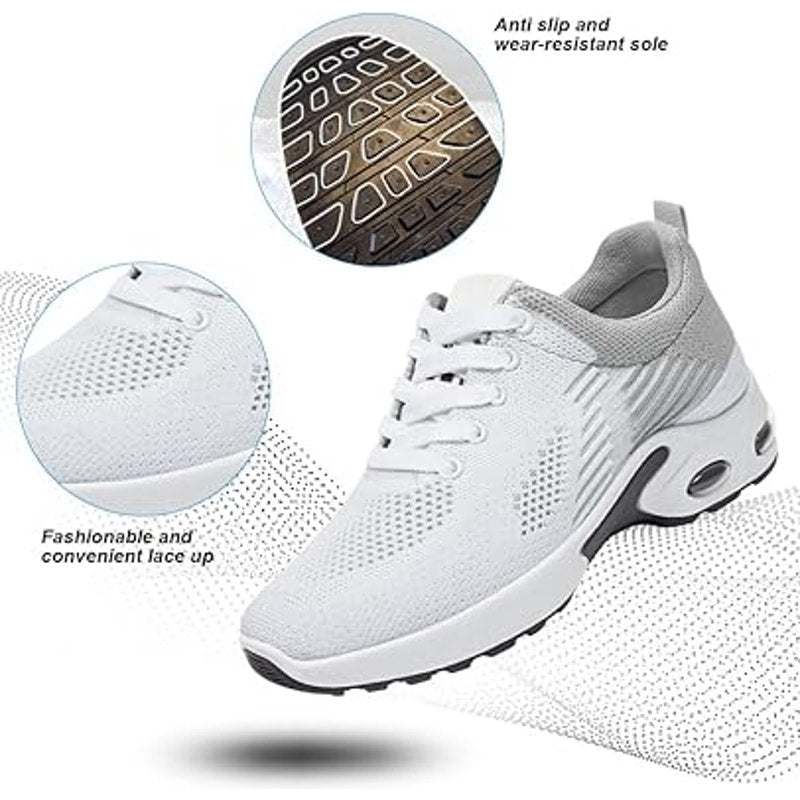 Padgene Womens Size 10 White Gray Breathable Mesh Lace Up Athletic Sneaker Shoes
