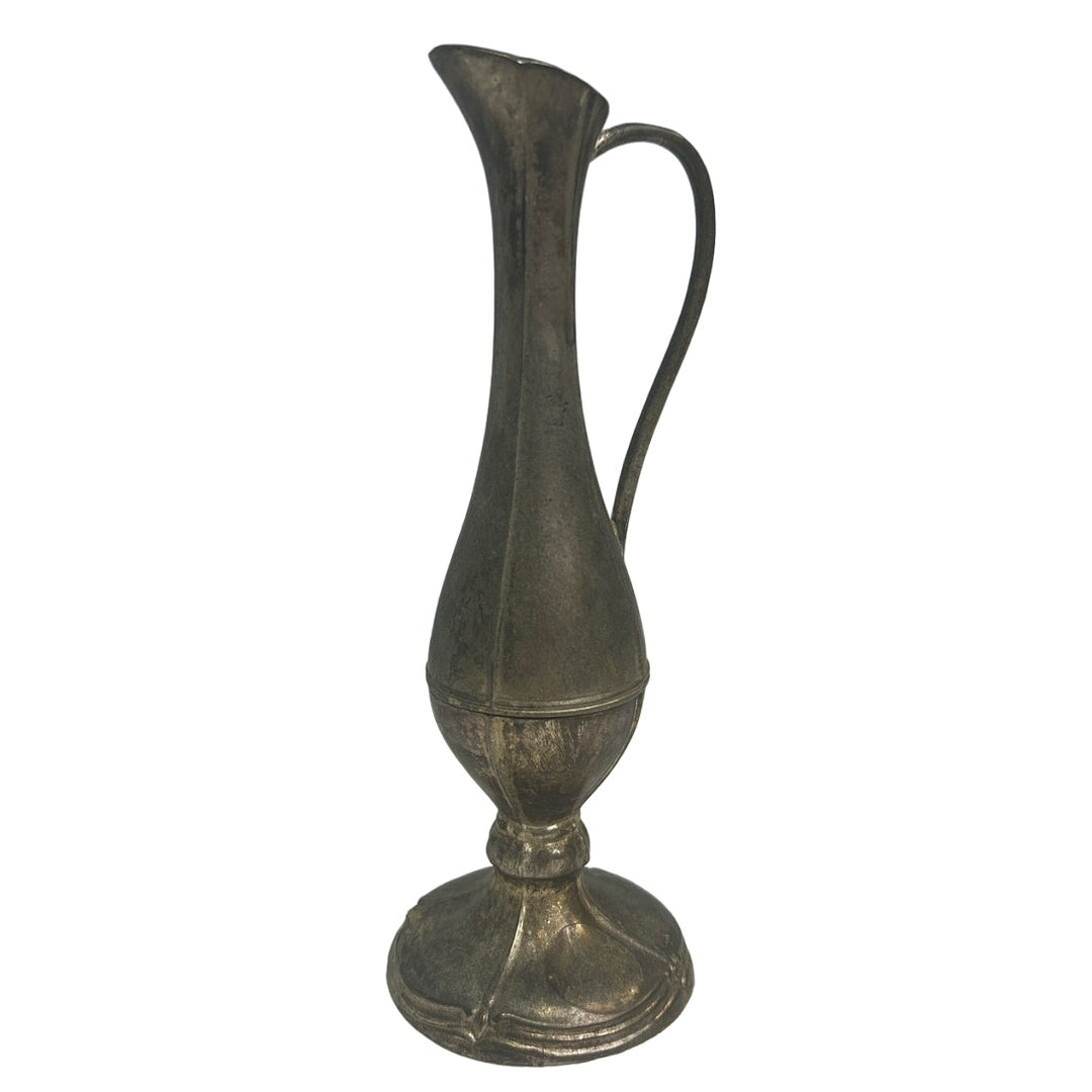 Vintage Silver Plated Tarnished Patina Scrollwork Bud Vase Mini Pitcher w Handle