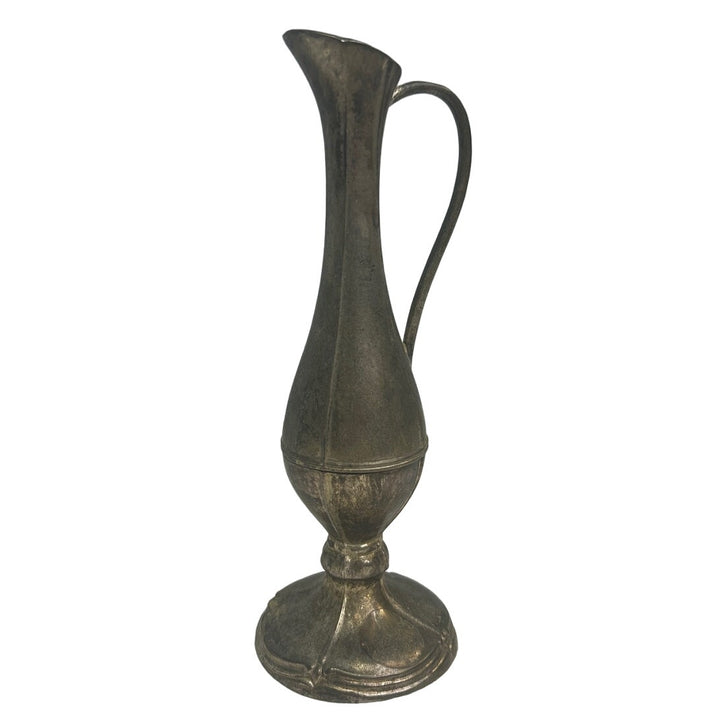Vintage Silver Plated Tarnished Patina Scrollwork Bud Vase Mini Pitcher w Handle