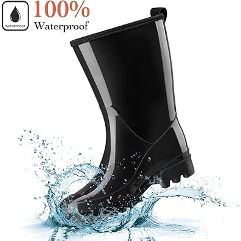 New Hisea Womens Size 7 Black Slide On Waterproof Mid Calf Garden Rain Boots