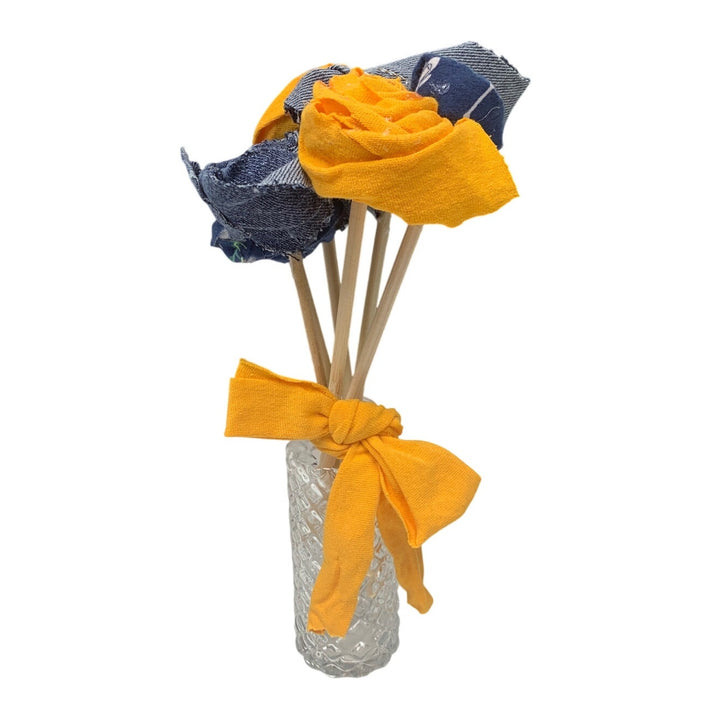 Half Dozen Handmade Upcycled Denim Tee Shirt Fabric Anniversary Rose Bouquet