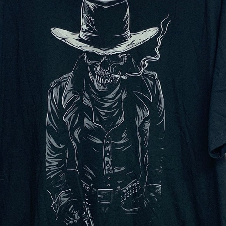 New Port &amp; Company Mens 2XL Skeleton Cowboy Short Sleeve Crew Neck Tee Shirt