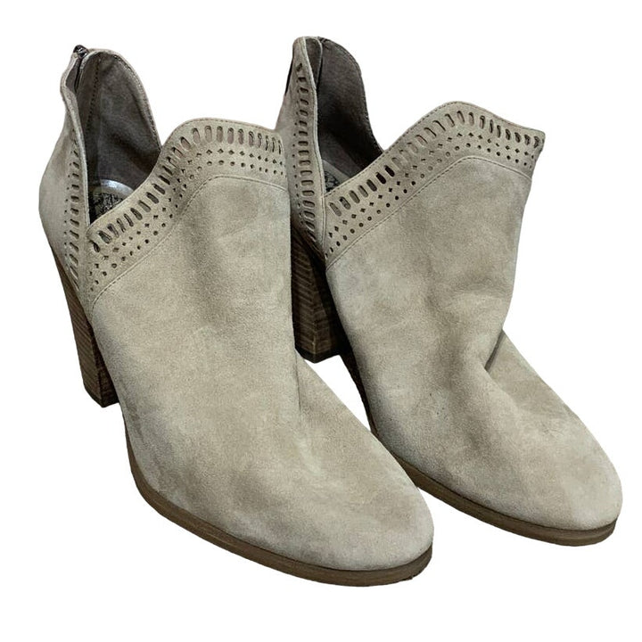 Vince Camuto Fileana US 10 Genuine Leather Suede Back Zip Booties 4" Heels Boots